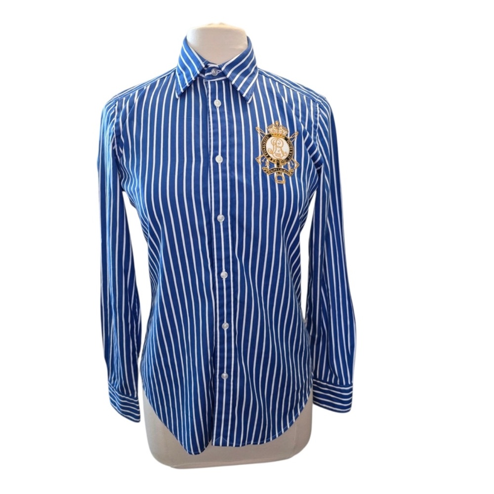 Vintage Ralph Lauren Blue Striped Women's Button Down Shirt